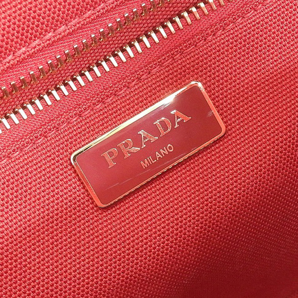 Prada Wicker Straw Canvas Leather Handbag Beige Red - Picture 7 of 7